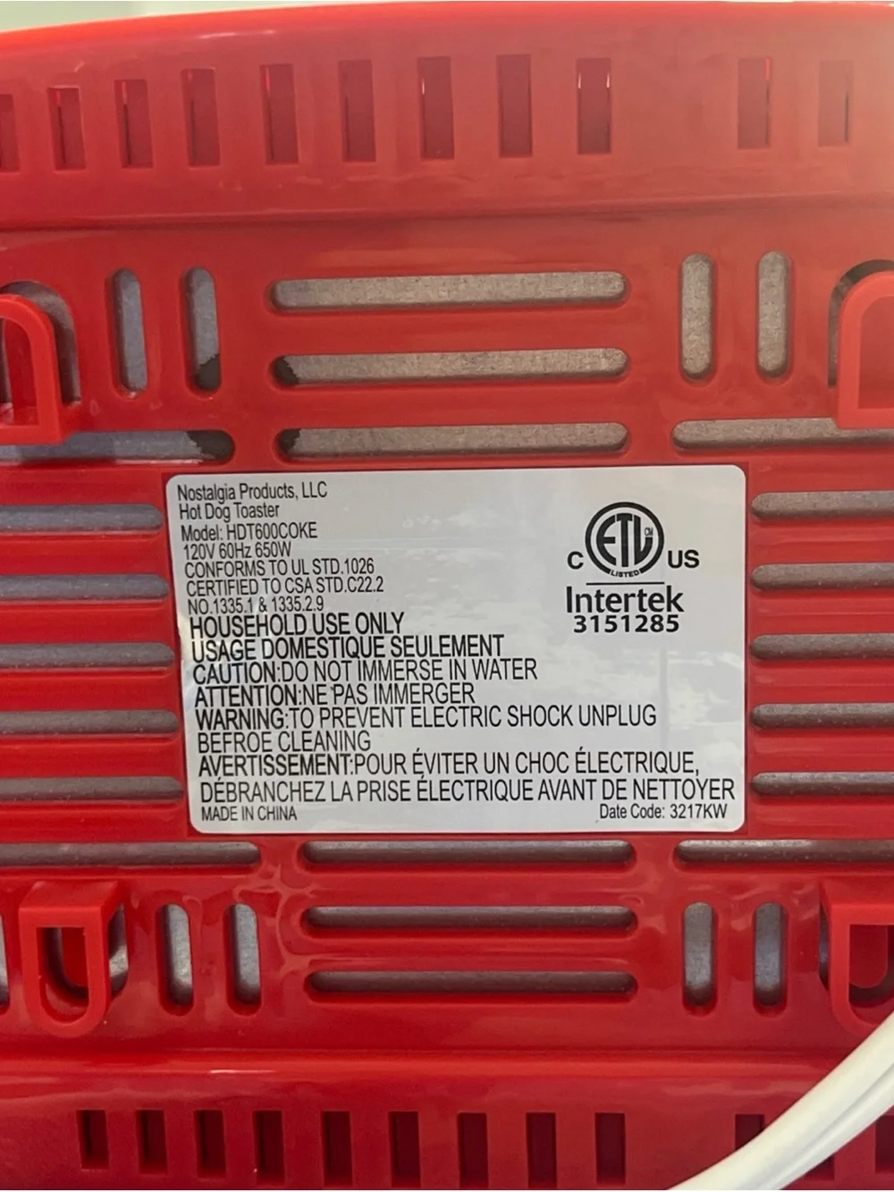 Coca-Cola Red Hot Dog Warmer with Classic Logo